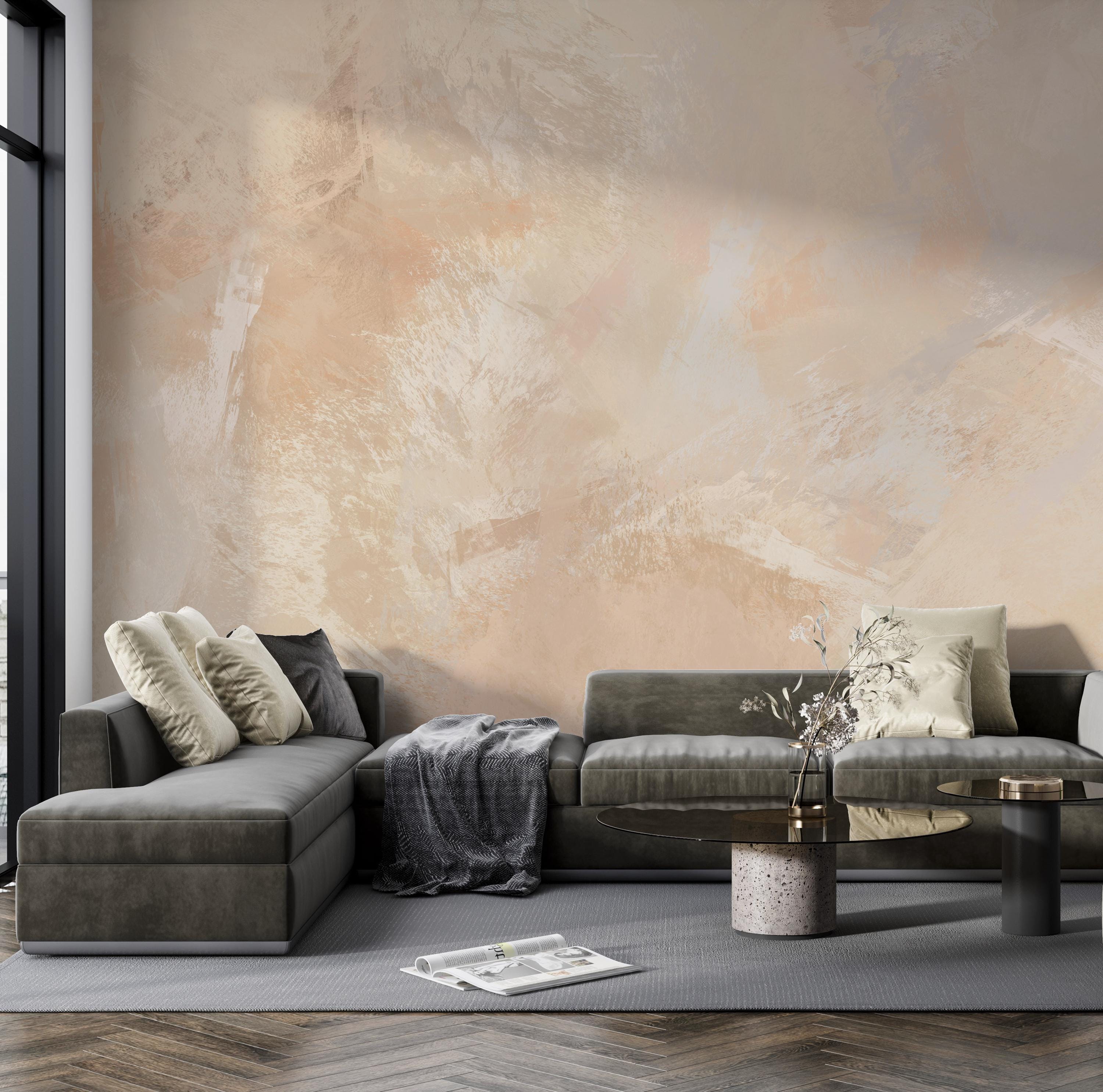 Warm textured wallcovering in a contemporary living room